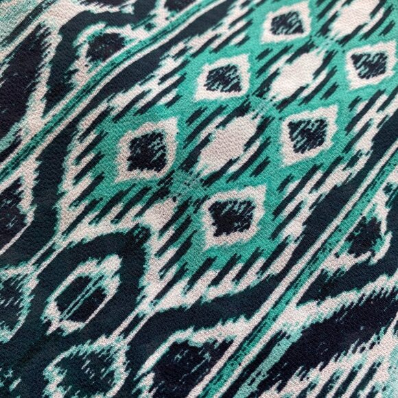 New York & Company Halter Top XS Teal Blue Tribal Print Blouse Ethnic Boho Artsy - Picture 10 of 10